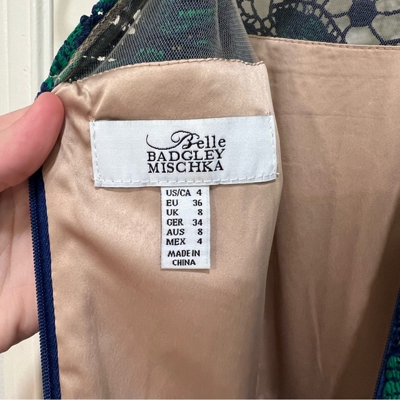 Belle by Badgley Mischka Deanndra Embroidered A-Line Dress Emerald Navy - Picture 10 of 10